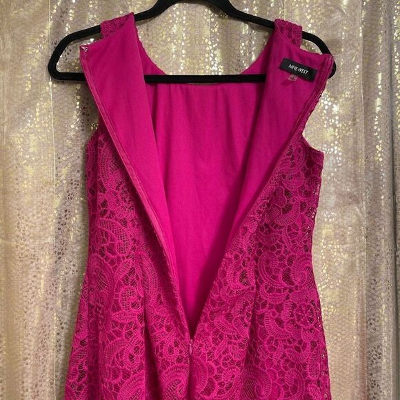Nine West Magenta Pink Floral Embroidered Lace Fit & Flare Dress, 4 - Picture 7 of 7